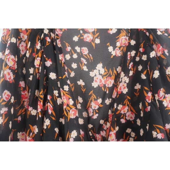A.L.C. Carla Floral 100% Silk Wrap Floral Black Pink Ruffle Cuffs Blouse Size S - Picture 9 of 16